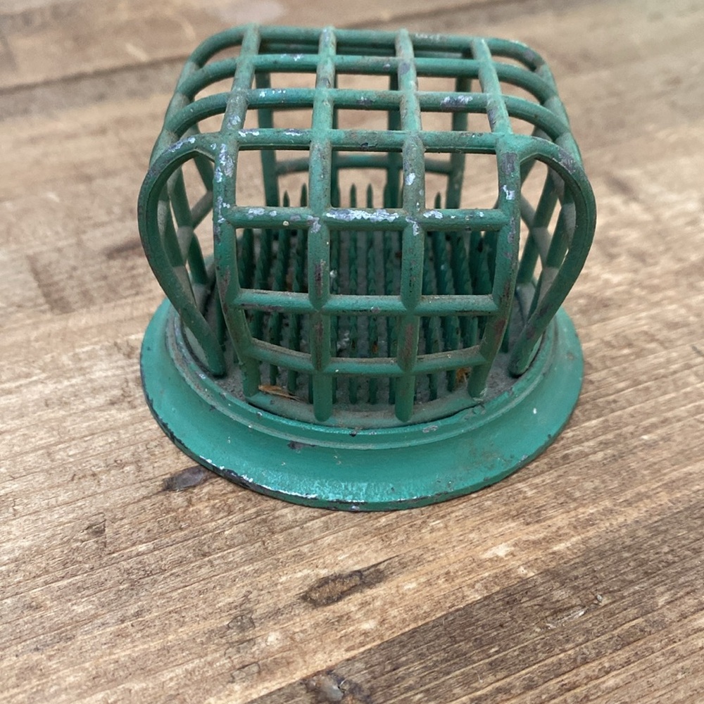 Vintage green metal flower frog